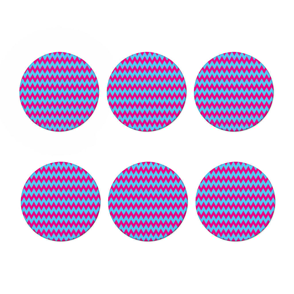 Pink And Blue Chevron Pattern Print Coaster Set