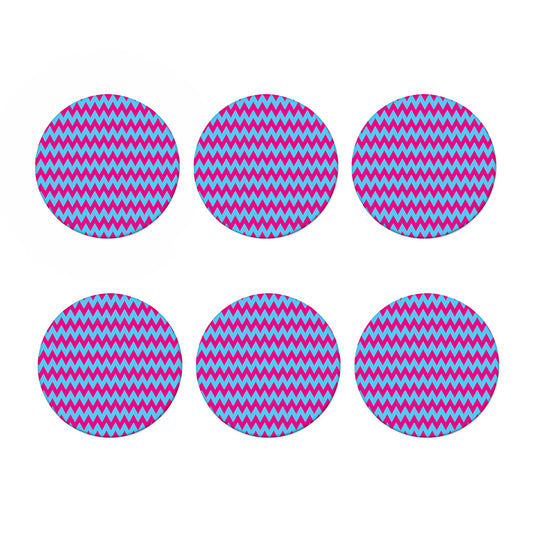 Pink And Blue Chevron Pattern Print Coaster Set
