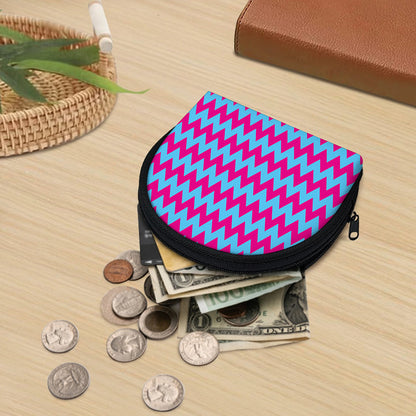 Pink And Blue Chevron Pattern Print Coin Purse