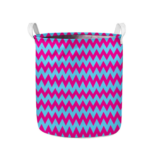 Pink And Blue Chevron Pattern Print Collapsible Laundry Basket
