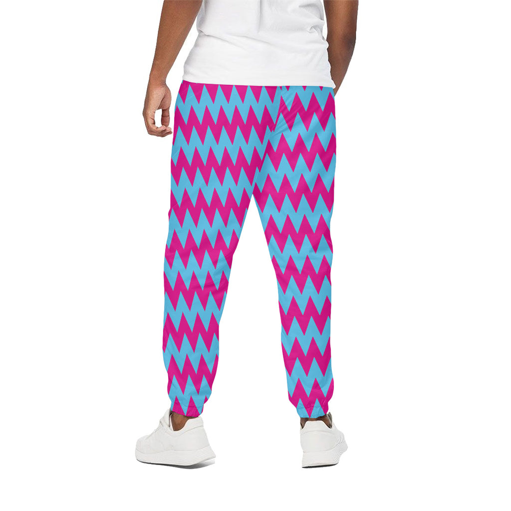 Pink And Blue Chevron Pattern Print Cotton Pants