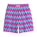 Pink And Blue Chevron Pattern Print Cotton Shorts
