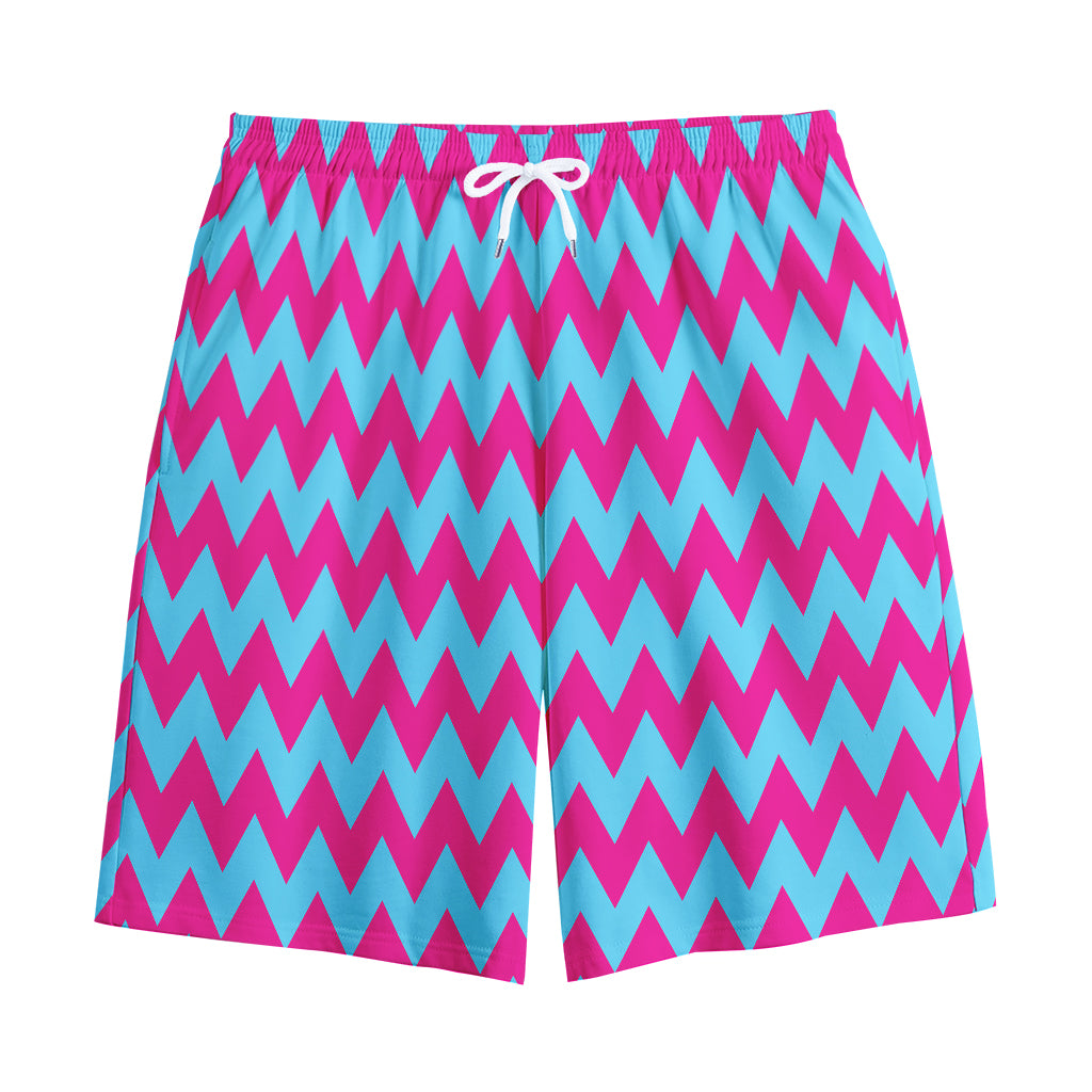 Pink And Blue Chevron Pattern Print Cotton Shorts