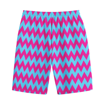 Pink And Blue Chevron Pattern Print Cotton Shorts