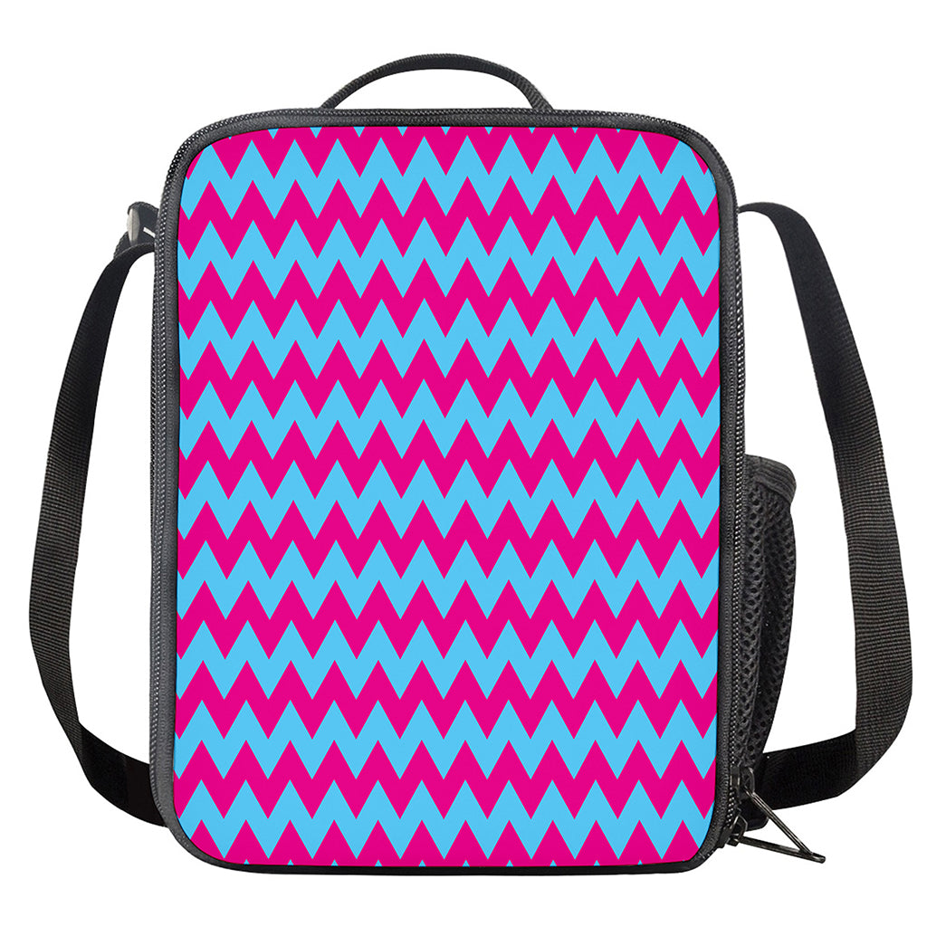Pink And Blue Chevron Pattern Print Crossbody Lunch Bag