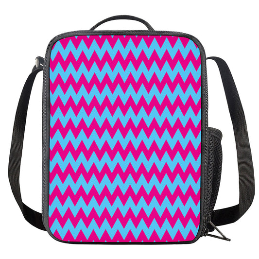 Pink And Blue Chevron Pattern Print Crossbody Lunch Bag