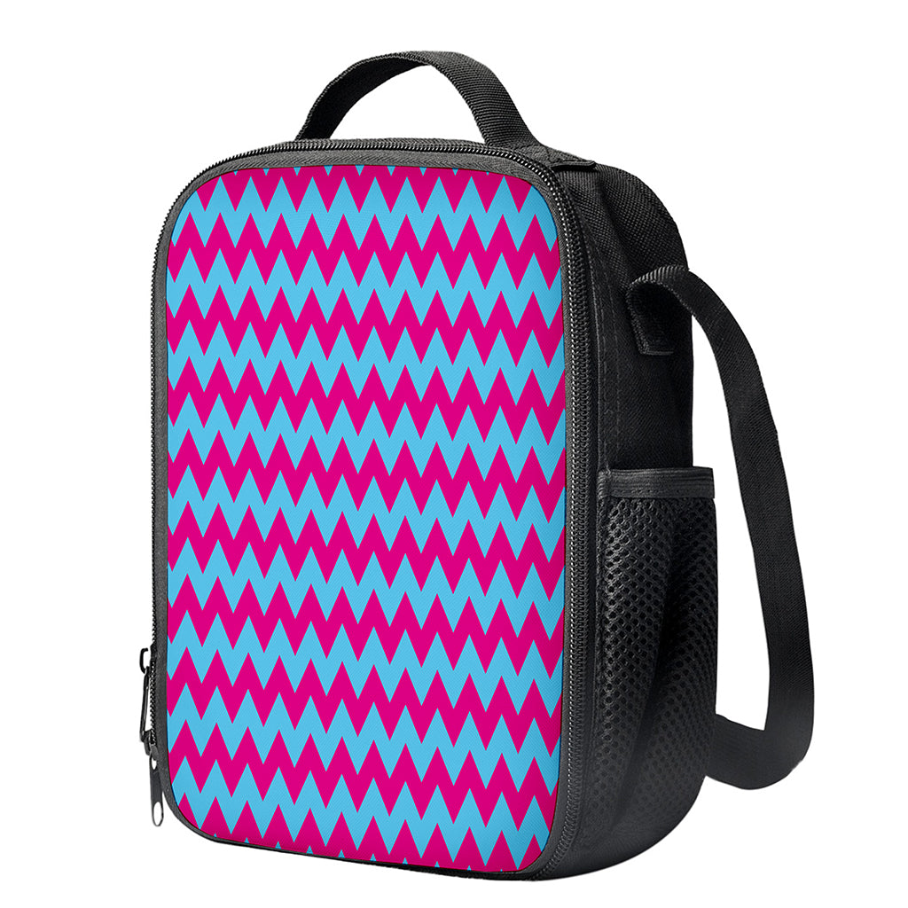 Pink And Blue Chevron Pattern Print Crossbody Lunch Bag