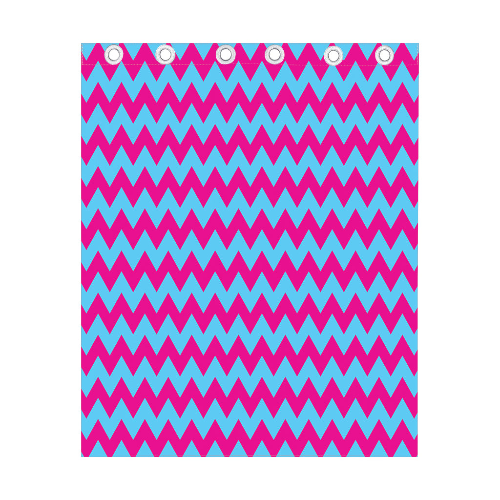 Pink And Blue Chevron Pattern Print Curtain