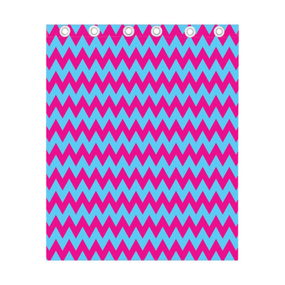 Pink And Blue Chevron Pattern Print Curtain