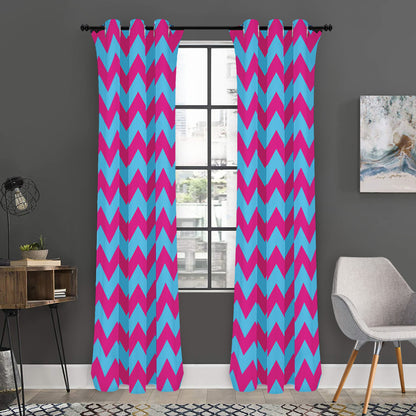 Pink And Blue Chevron Pattern Print Curtain