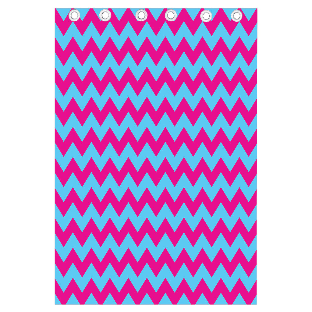 Pink And Blue Chevron Pattern Print Curtain