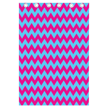 Pink And Blue Chevron Pattern Print Curtain