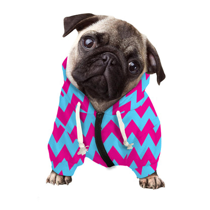 Pink And Blue Chevron Pattern Print Dog Zip Up Hoodie