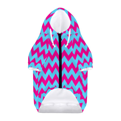 Pink And Blue Chevron Pattern Print Dog Zip Up Hoodie