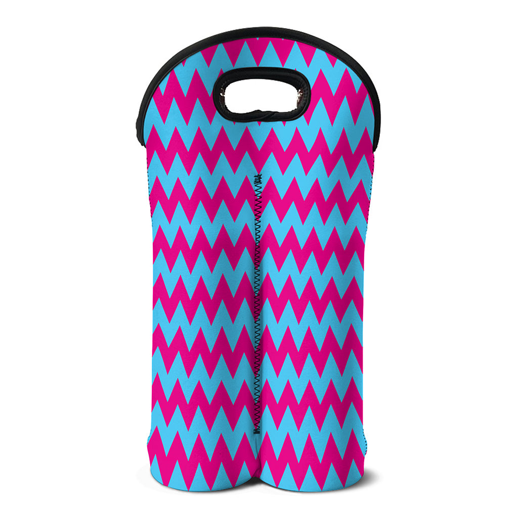 Pink And Blue Chevron Pattern Print Double Neoprene Wine Tote