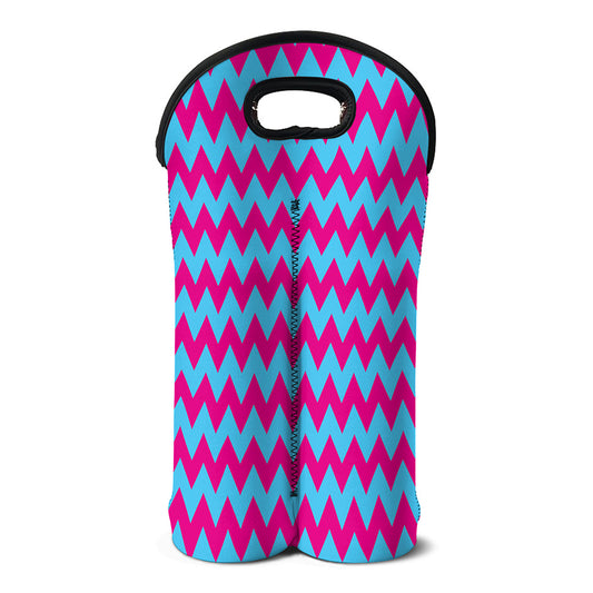 Pink And Blue Chevron Pattern Print Double Neoprene Wine Tote
