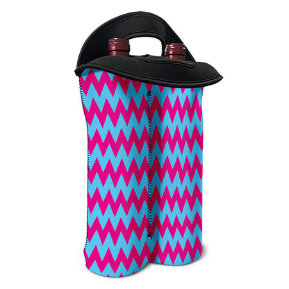 Pink And Blue Chevron Pattern Print Double Neoprene Wine Tote