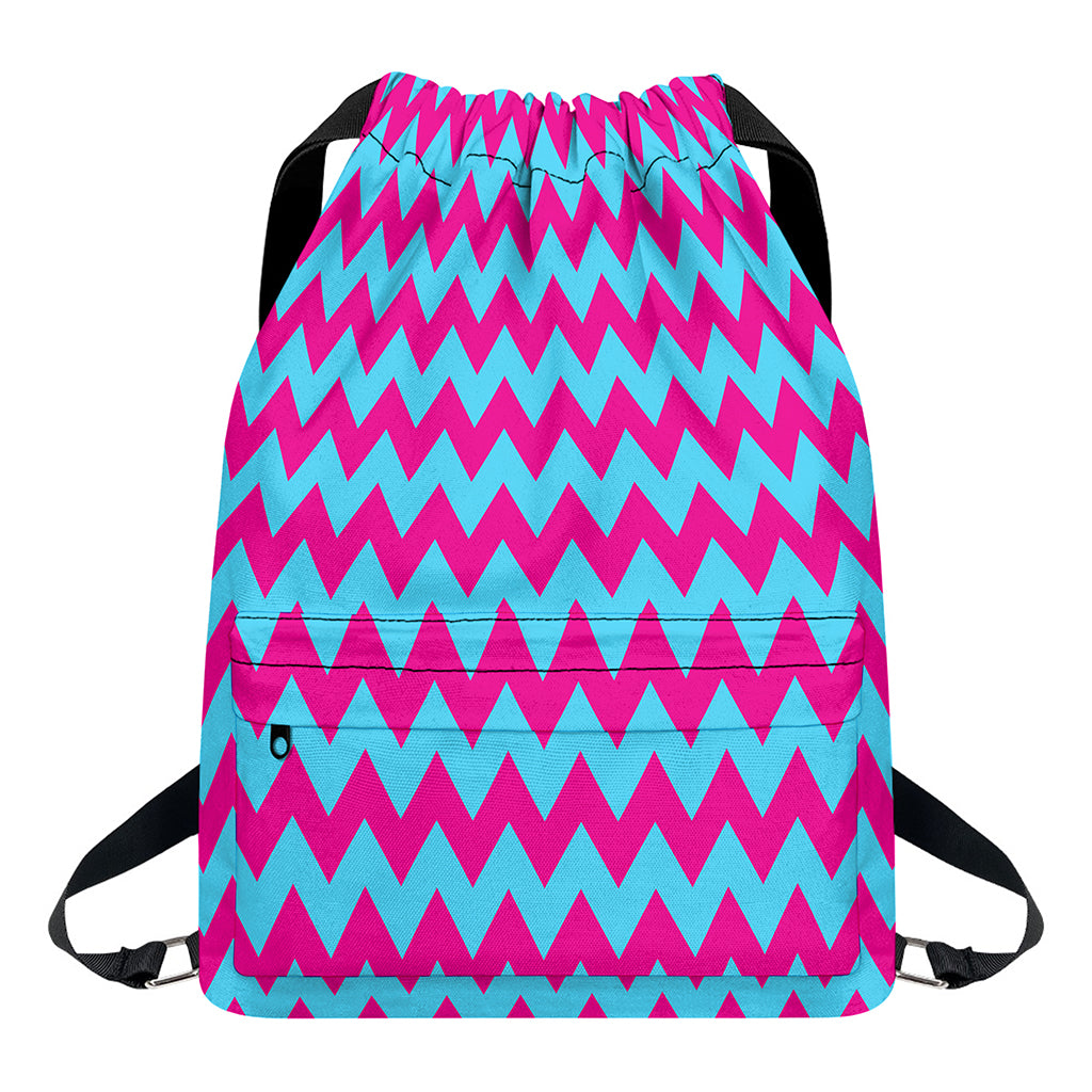 Pink And Blue Chevron Pattern Print Drawstring Backpack