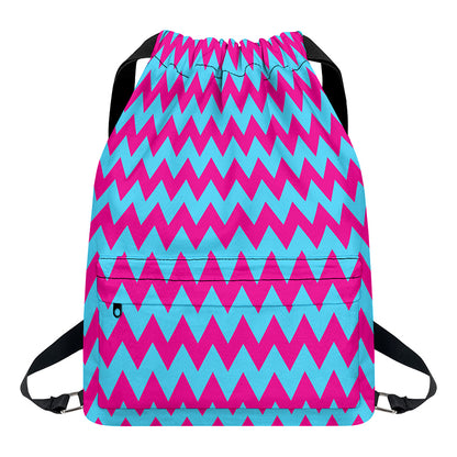Pink And Blue Chevron Pattern Print Drawstring Backpack