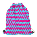 Pink And Blue Chevron Pattern Print Drawstring Bag