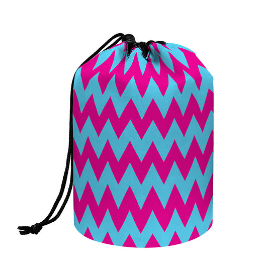 Pink And Blue Chevron Pattern Print Drawstring Makeup Bag
