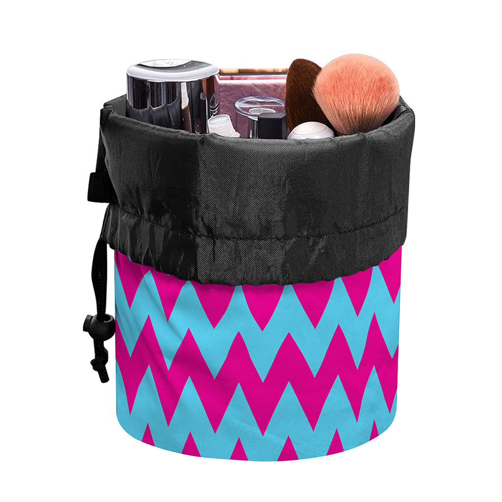 Pink And Blue Chevron Pattern Print Drawstring Makeup Bag