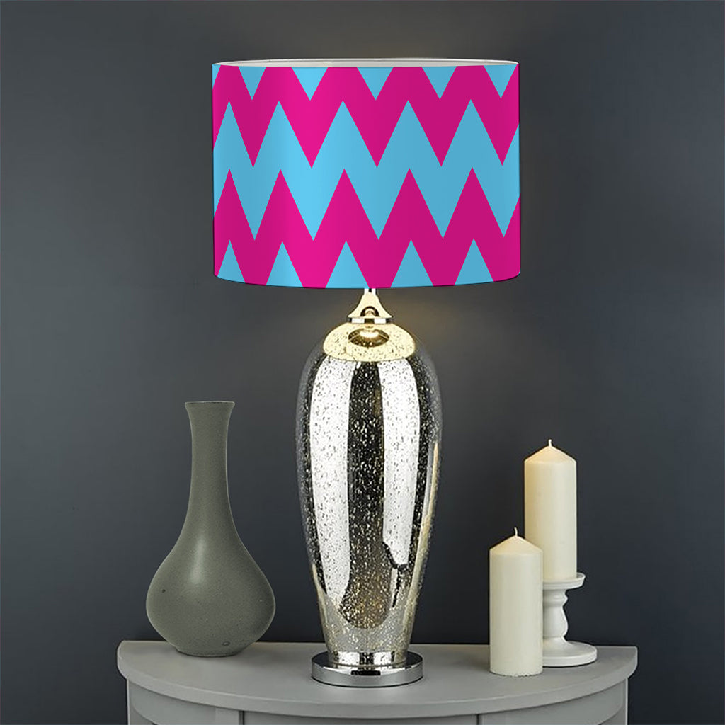 Pink And Blue Chevron Pattern Print Drum Lamp Shade
