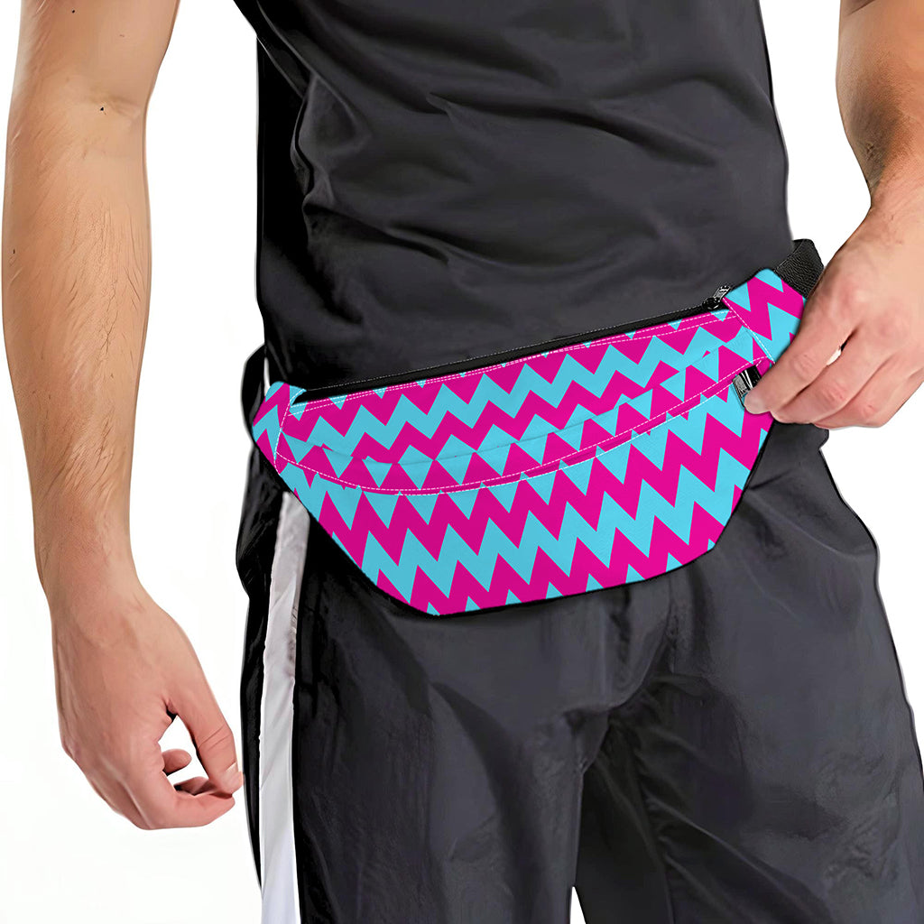 Pink And Blue Chevron Pattern Print Fanny Pack