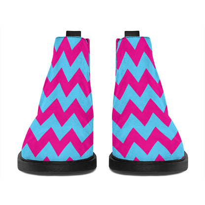 Pink And Blue Chevron Pattern Print Flat Ankle Boots