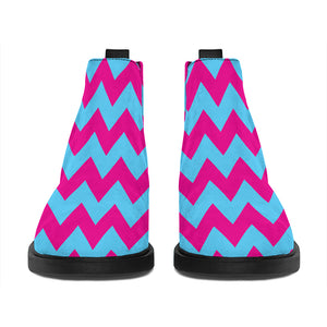 Pink And Blue Chevron Pattern Print Flat Ankle Boots