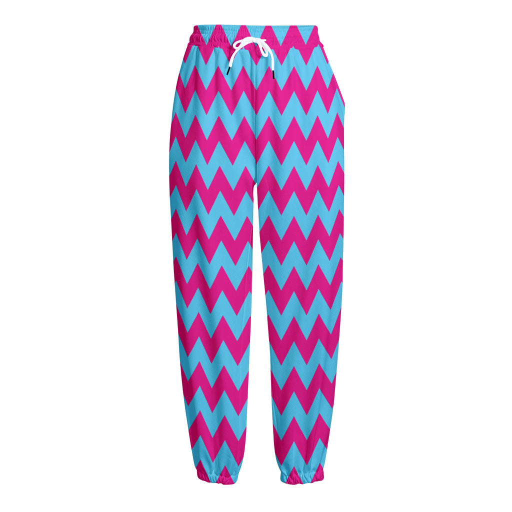 Pink And Blue Chevron Pattern Print Fleece Lined Knit Pants