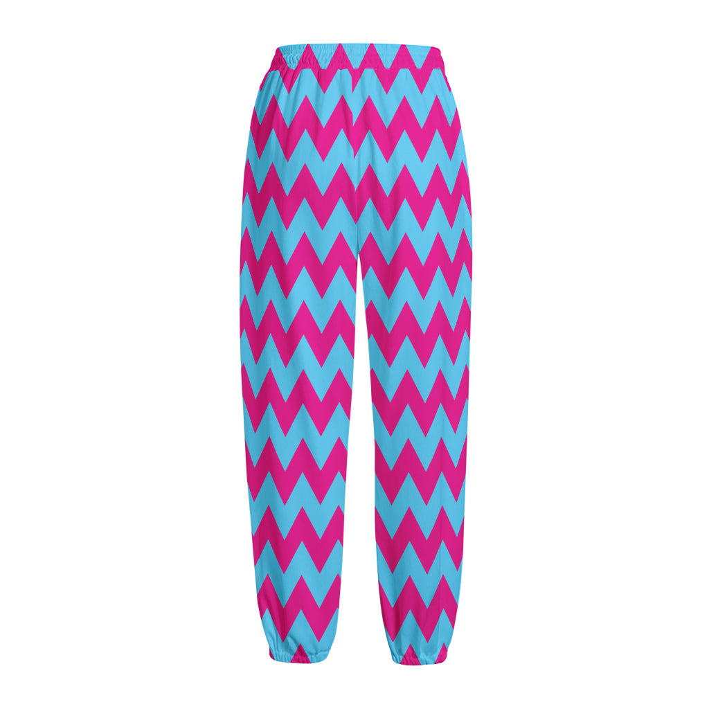 Pink And Blue Chevron Pattern Print Fleece Lined Knit Pants
