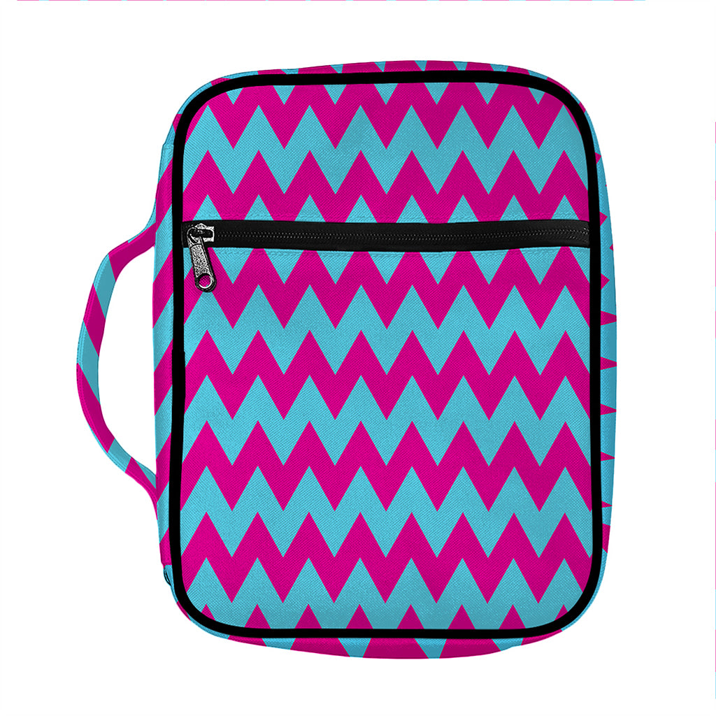 Pink And Blue Chevron Pattern Print Front Pocket Bible Bag