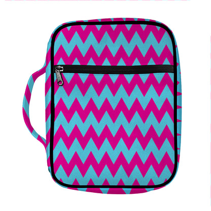Pink And Blue Chevron Pattern Print Front Pocket Bible Bag