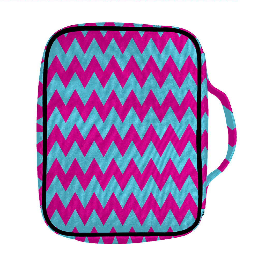 Pink And Blue Chevron Pattern Print Front Pocket Bible Bag