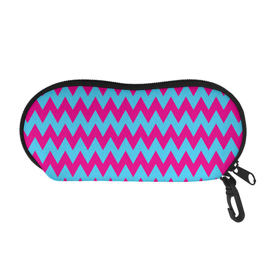 Pink And Blue Chevron Pattern Print Glasses Case