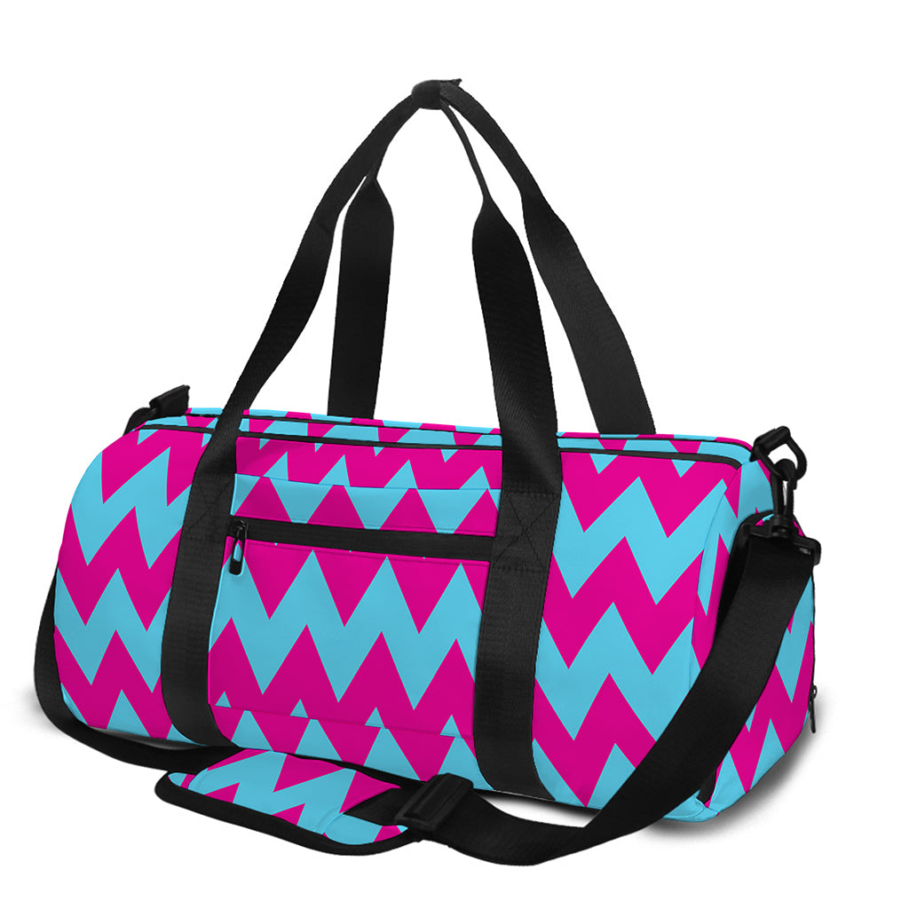 Pink And Blue Chevron Pattern Print Gym Bag