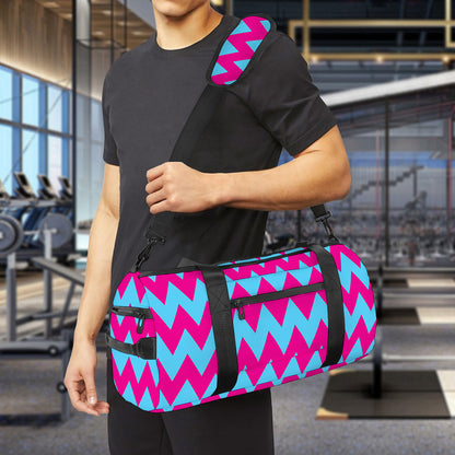Pink And Blue Chevron Pattern Print Gym Bag