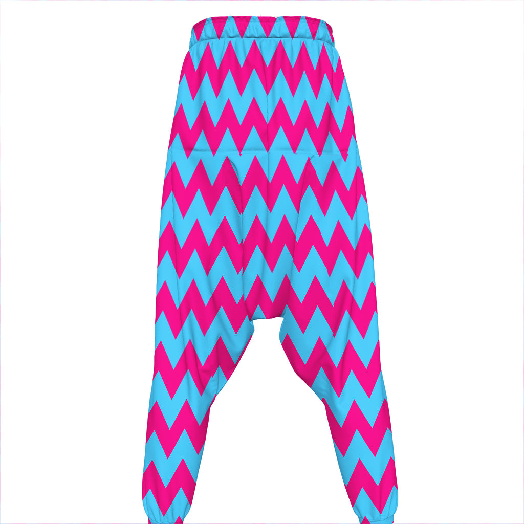 Pink And Blue Chevron Pattern Print Hammer Pants