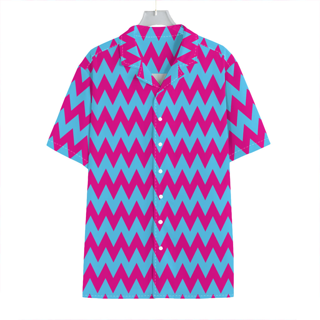 Pink And Blue Chevron Pattern Print Hawaiian Shirt
