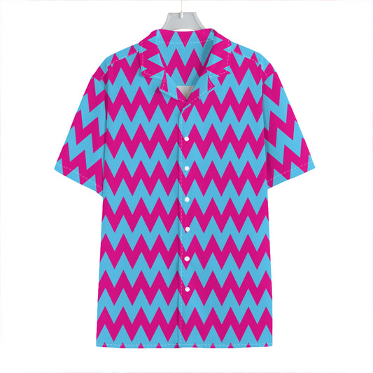 Pink And Blue Chevron Pattern Print Hawaiian Shirt