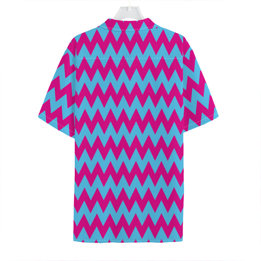 Pink And Blue Chevron Pattern Print Hawaiian Shirt