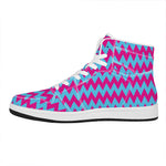 Pink And Blue Chevron Pattern Print High Top Leather Sneakers