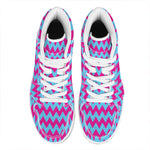 Pink And Blue Chevron Pattern Print High Top Leather Sneakers