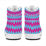 Pink And Blue Chevron Pattern Print High Top Leather Sneakers