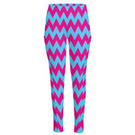 Pink And Blue Chevron Pattern Print High-Waisted Pocket Leggings