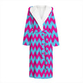 Pink And Blue Chevron Pattern Print Hooded Bathrobe