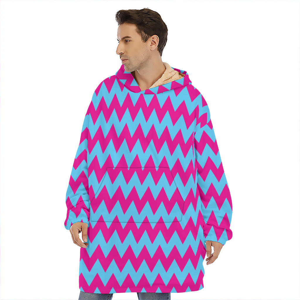 Pink And Blue Chevron Pattern Print Hoodie Blanket