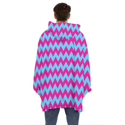 Pink And Blue Chevron Pattern Print Hoodie Blanket