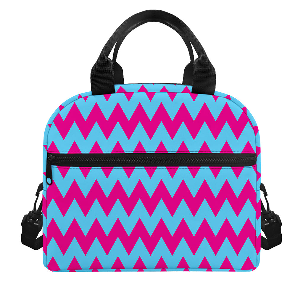 Pink And Blue Chevron Pattern Print Insulated Lunch Bag